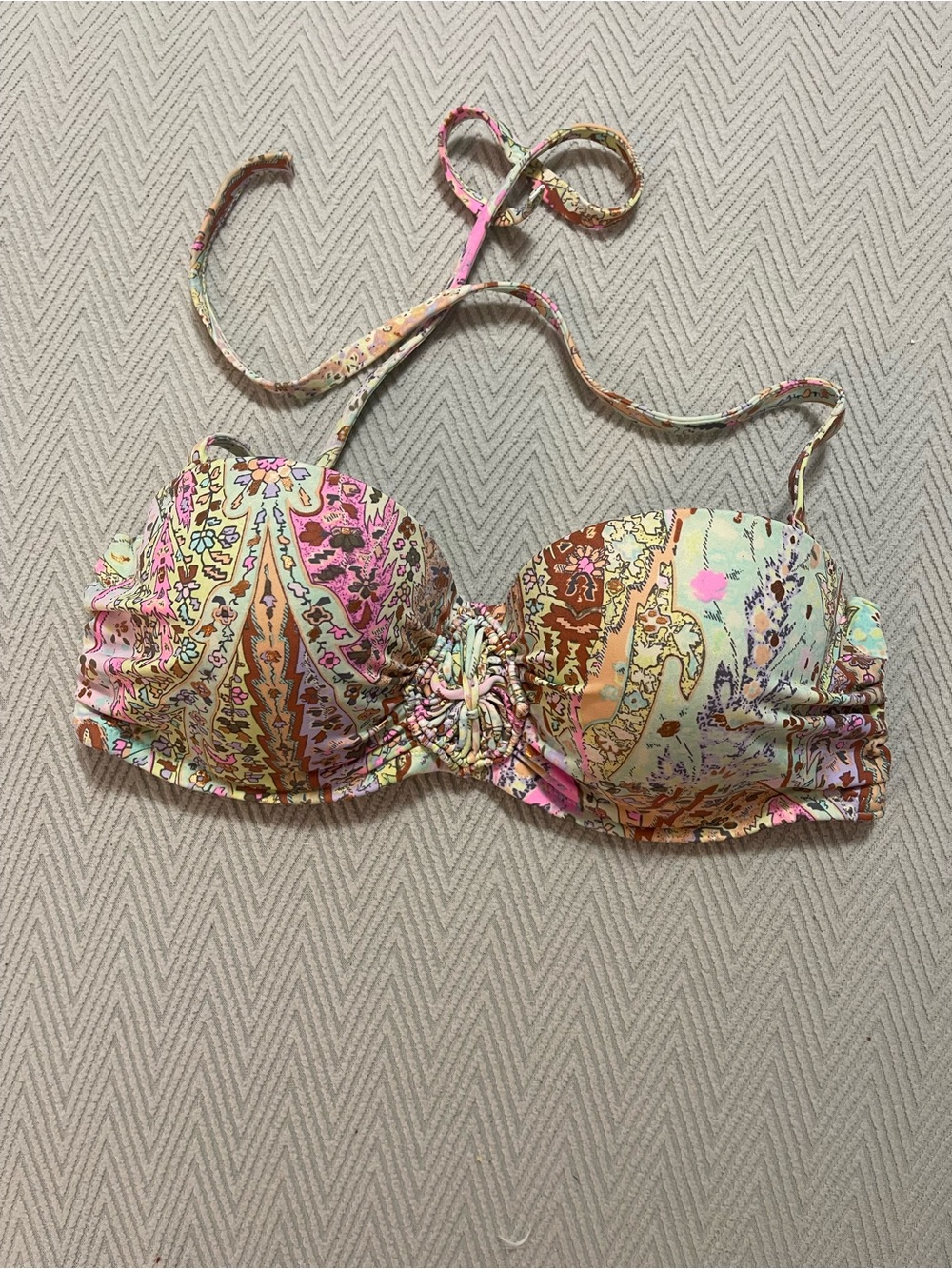 Victoria's Secret Pink, Yellow & Brown Paisley Bikini Top 34 D